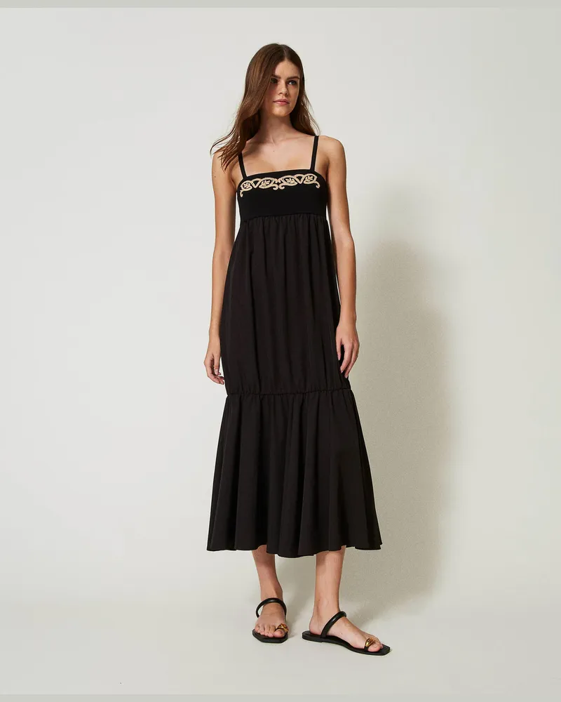Twin-Set Bademode - Maxistrickkleid mit Stickerei, Schwarz, Größe: XL 