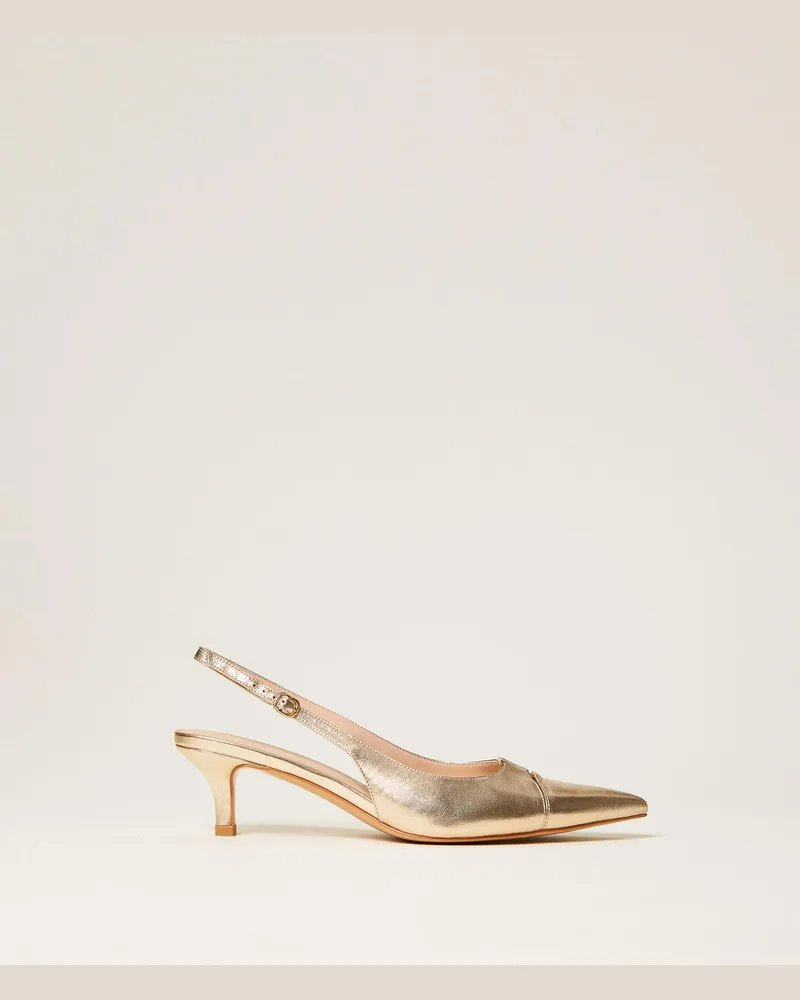 Twin-Set Schuhe - Slingback-Pumps aus Leder, Platin, Größe Platin