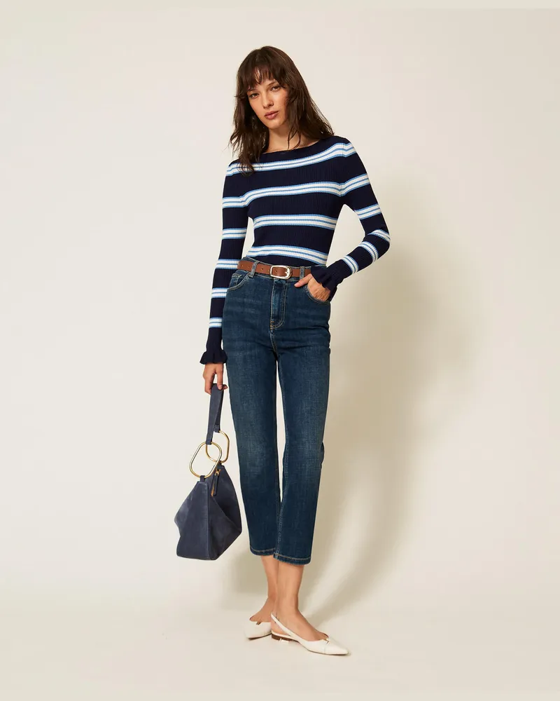 Twin-Set 5-Pocket-Jeans im Cropped-Design, Mittleres "Denimblau", Größe Mittleres