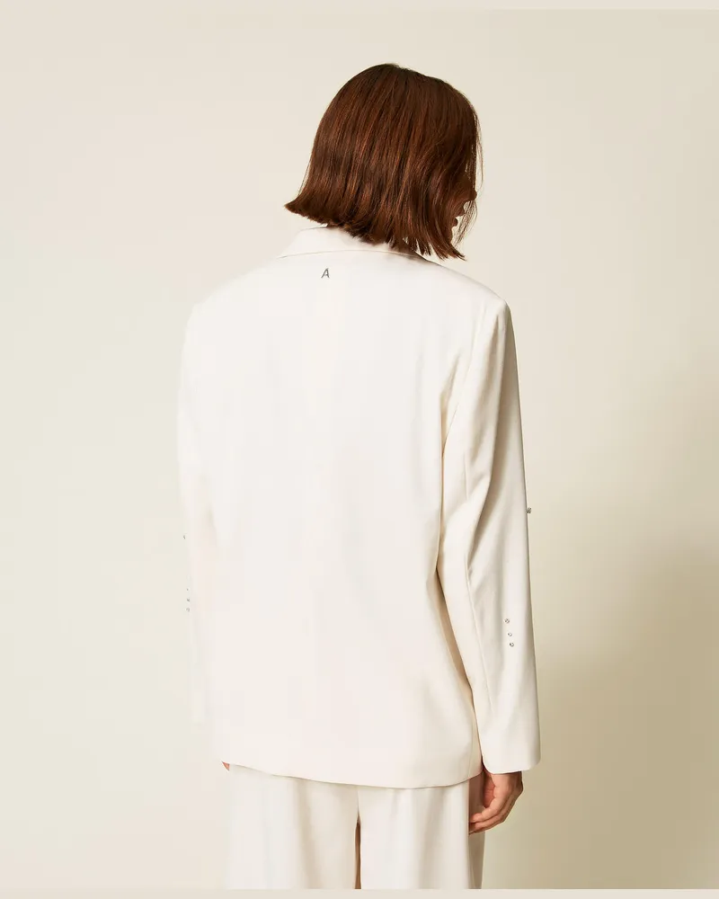 Actitude by Twinset Jacken und Outerwear - Von Hand bestickter Blazer, Weiß Schnee, Größe Weiß