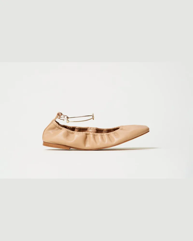 Twin-Set Schuhe - Ballerina mit Riemchen, Camel, Größe Camel
