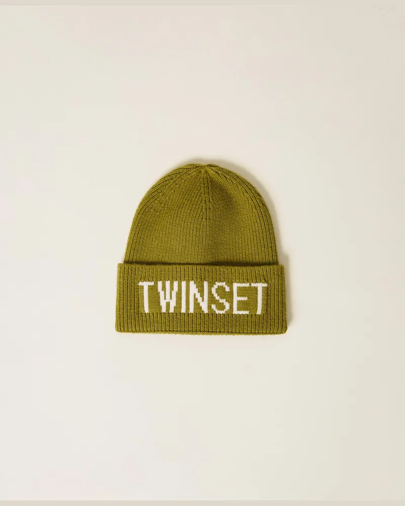 Twin-Set Accessoires - Strickmütze mit Logo, Olive Oil, Größe Olive