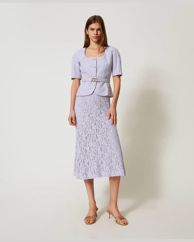 Twin-Set Röcke - Midirock aus floraler Spitze, Fliederblütenlila, Größe: 50 