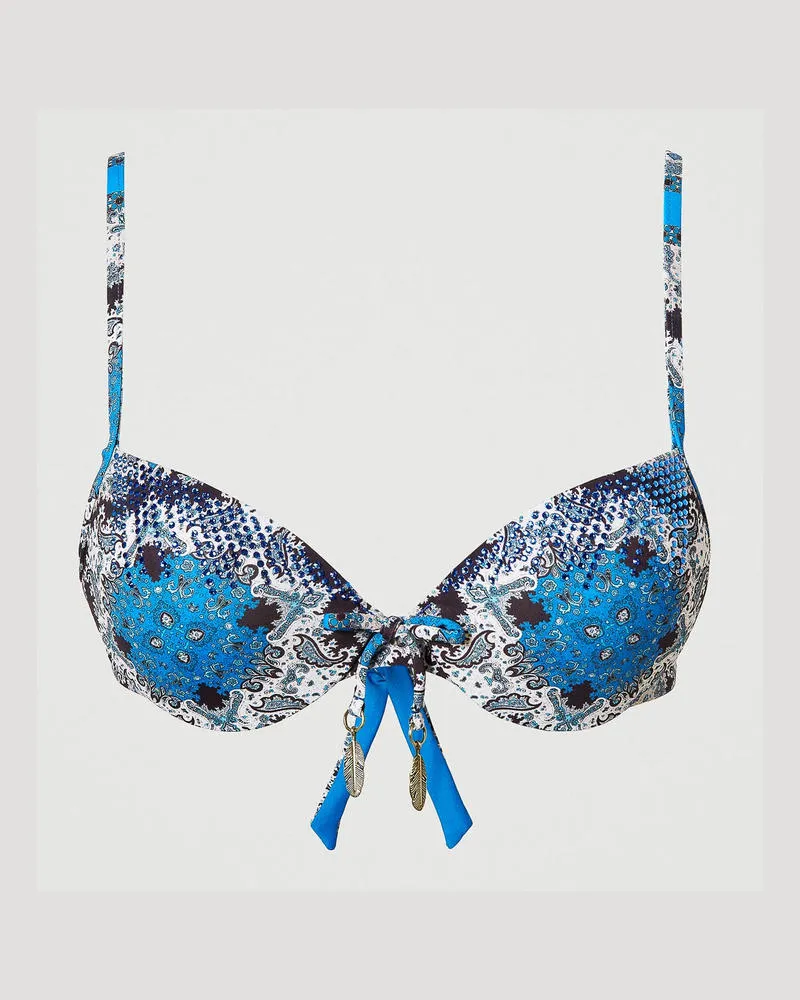 Twin-Set Bademode - Push-up-Bikinitop mit Foulardprint, Foulardprint „Neon Ink"-Blau, Größe: 2-C 
