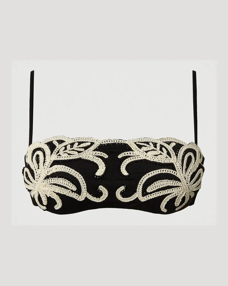 Twin-Set Bademode - Bandeau-Bikinitop mit Stickerei und Strass, Zweifarbig Schwarz / Perlmuttweiß, Größe: 3-B 