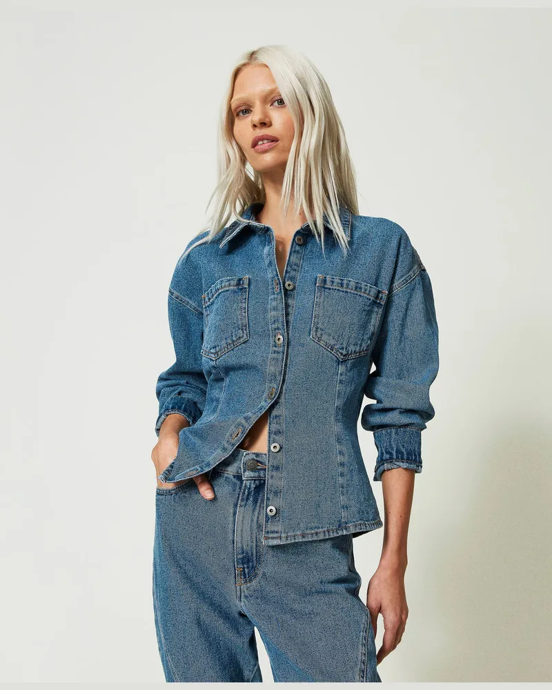 Actitude by Twinset Hemden - Tailliertes Jeanshemd mit Stern, Mittleres Denim, Größe Mittleres