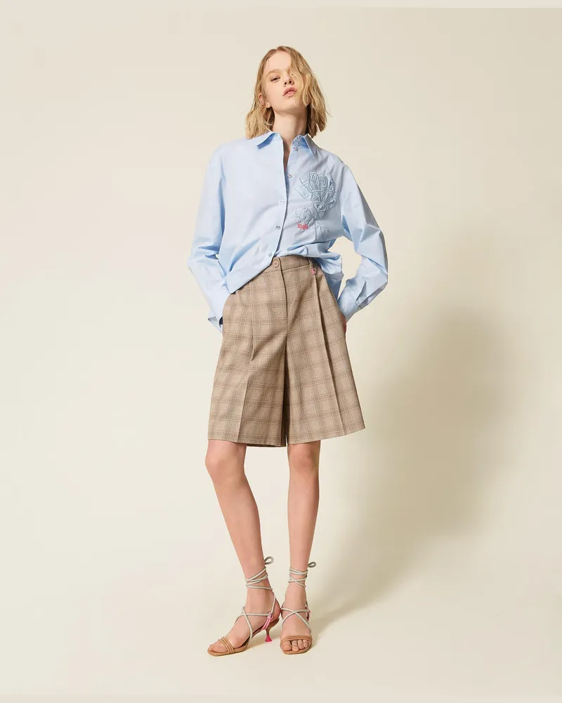 Actitude by Twinset Hosen - MYFO Bermudashorts mit Karomuster und Stickerei, Nude Beige Shade Check, Kariert, Größe Nude