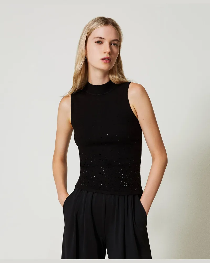 Twin-Set Tops - Stricktop mit Strass im Dégradé, Schwarz, Größe: M 