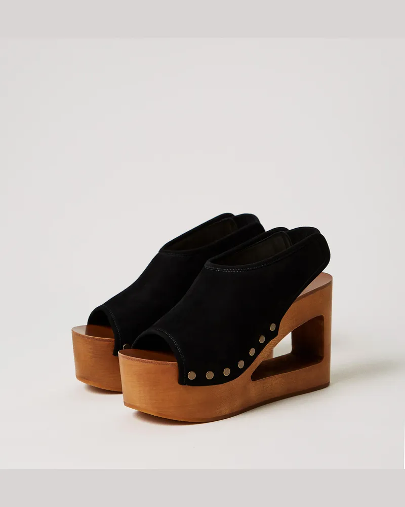 Twin-Set Schuhe - Open-Toe-Sandalette aus Rauleder, Schwarz, Größe Schwarz