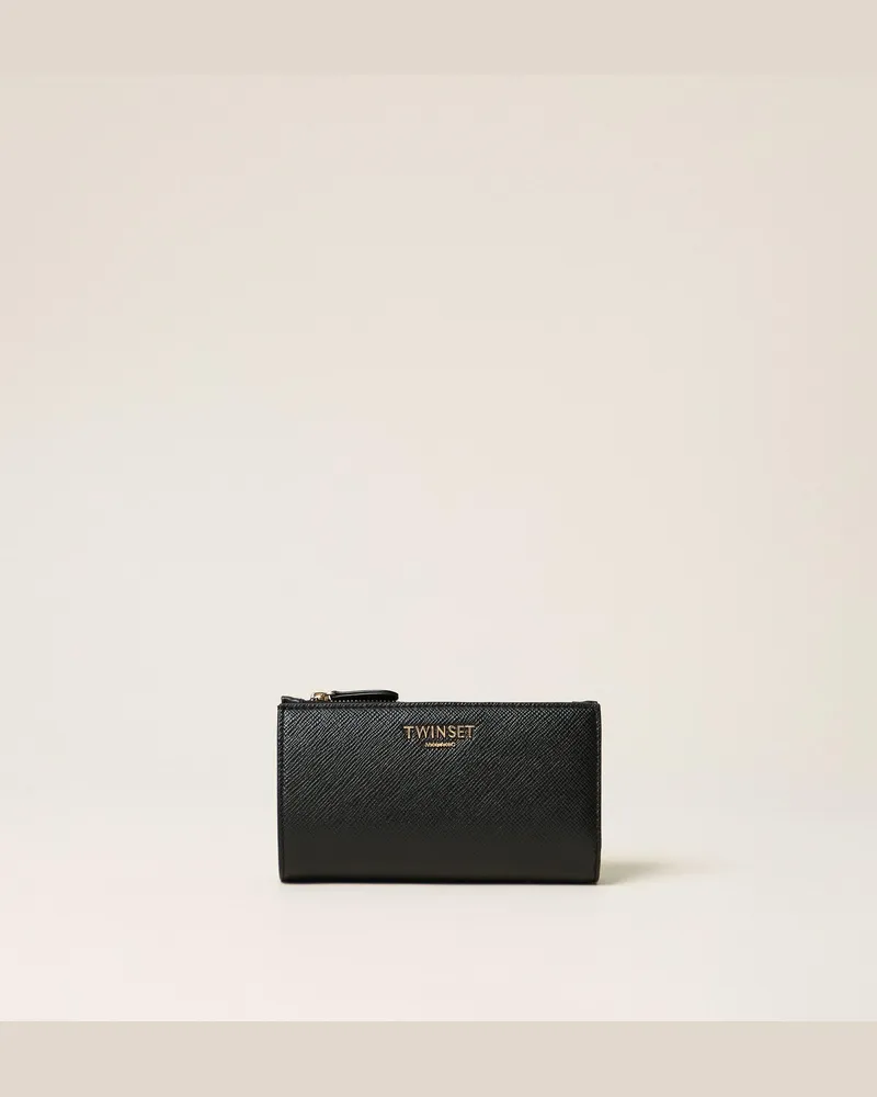 Twin-Set Große Geldbörse mit Logo, Damen, Schwarz Schwarz