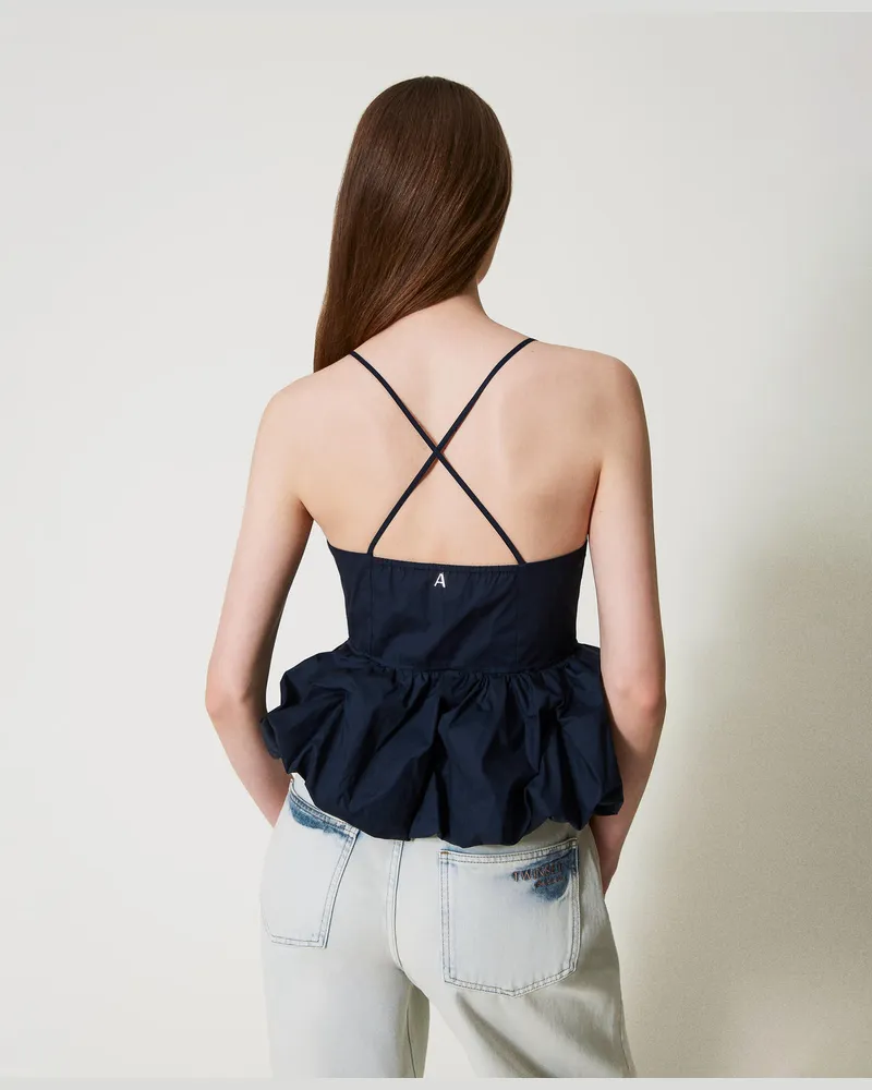 Actitude by Twinset Tops - Top aus Popeline mit Volant, Deep Blue, Baumwolle, Größe Deep