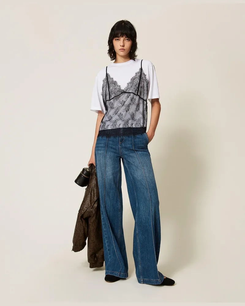 Twin-Set Wide-Leg-Jeans mit Biesennaht Mittleres