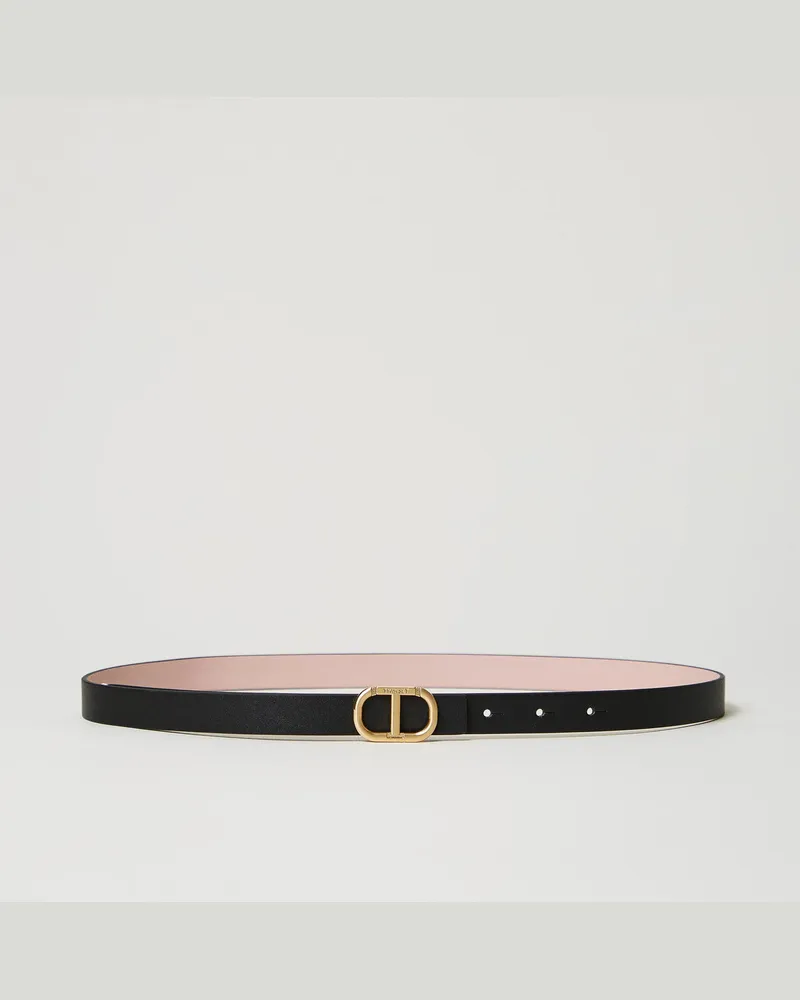 Twin-Set Accessoires - Wendegürtel aus Leder mit Schnalle, Zweifarbig Schwarz / "Parisienne"-Rosa, Größe Zweifarbig