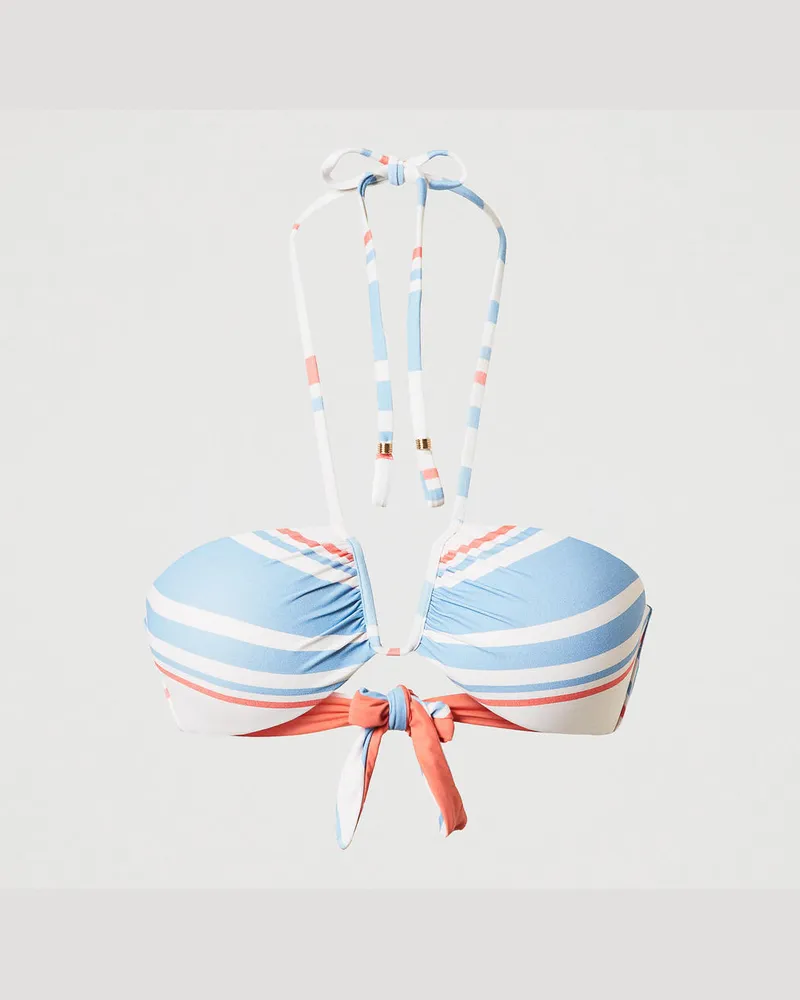 Twin-Set Bademode - Bandeau-Bikinitop mit Streifen, Streifen Sugar / Coral Sunset / Blue Topaz, Gestreift, Größe Streifen
