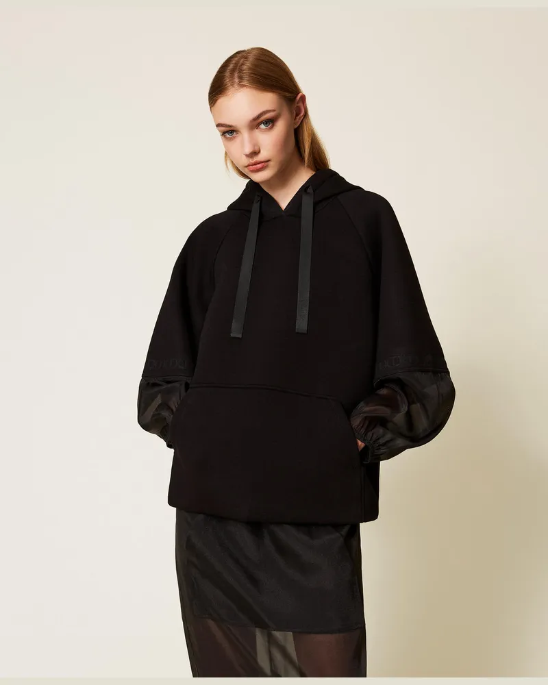Twin-Set Sweatshirts und -jacken - Sweatshirt aus Scuba und Organza, Schwarz, Größe: 52 