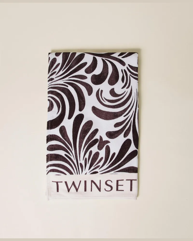 Twin-Set Bademode - Strandtuch aus Frottee mit Print, Print Botanical Coffee Choc/Off White, Baumwolle, Einheitsgröße Print