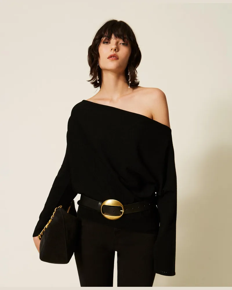 Twin-Set 2-in-1-Maxi-Pullover Schwarz