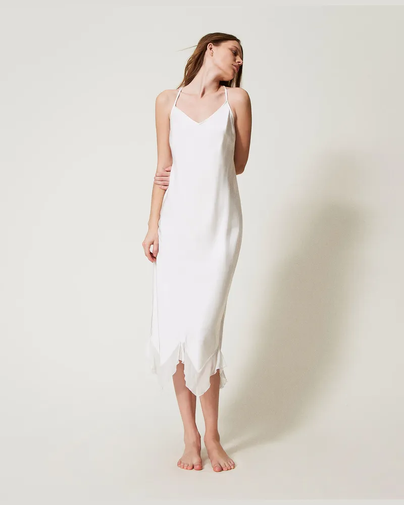 Twin-Set Unterwäsche - Langes Unterkleid aus Satin, Weiß Antique White, Größe: M 