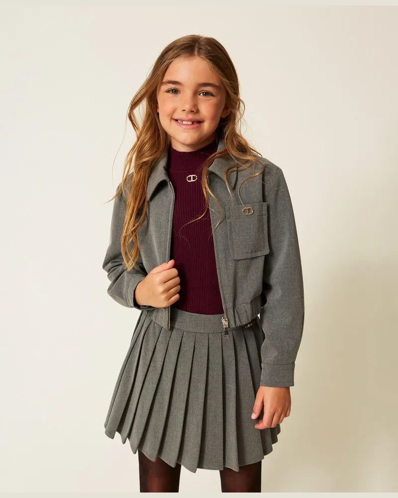 Twin-Set Jacken und Outerwear - Cropped-Flanelljacke, Mittelgrau-Melange, Größe Mittelgrau-melange