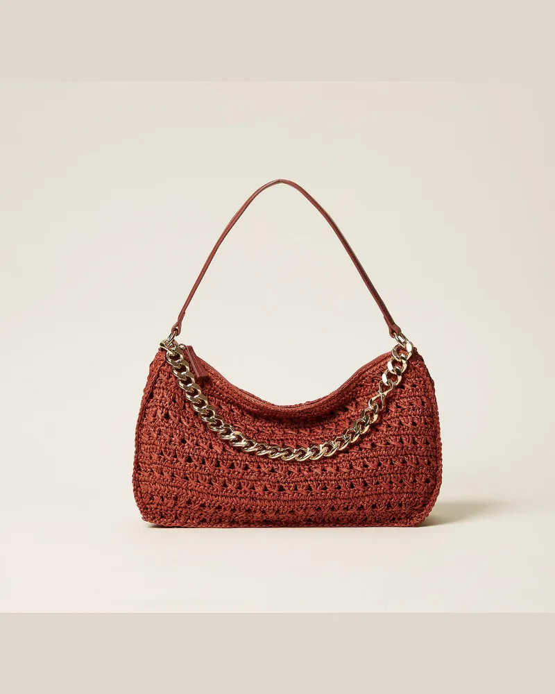 Twin-Set Taschen - Große „Liliane"-Tasche aus gehäkelter Raffia, „Henna" Brown, Einheitsgröße „henna“