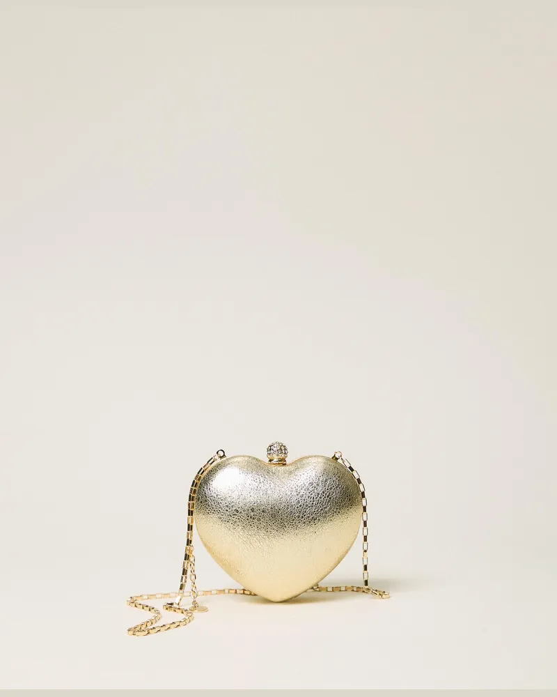 Twin-Set Mini Clutch Tasche mit Herz, Damen, Gelbgold Gelbgold