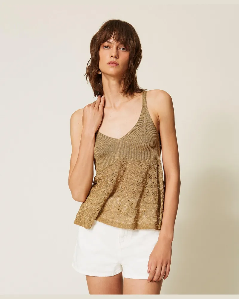 Twin-Set Figurbetontes Stricktop, Damen, Golden Green Lurex Golden