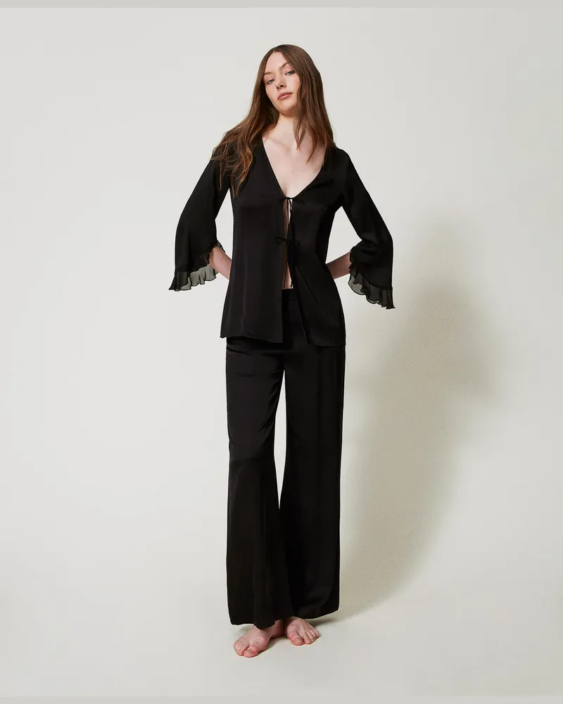 Twin-Set Unterwäsche - Herrenmäßiger Pyjama aus Satin, Schwarz, Größe: S 