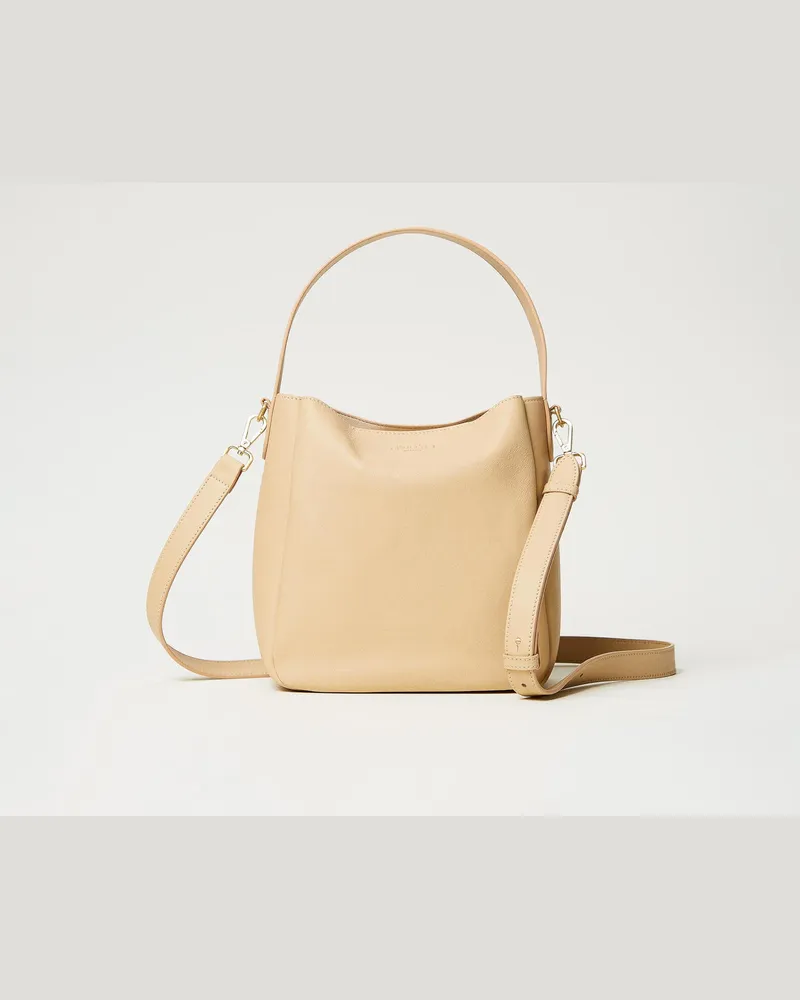 Twin-Set Taschen - Hobo-Bag „Forever" aus Leder, Helles „Ginger Root"-Beige, Einheitsgröße 