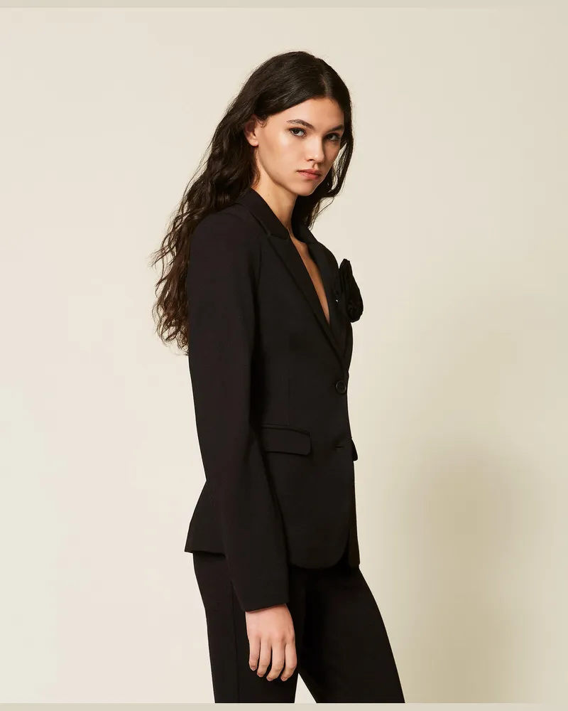 Actitude by Twinset Jacken und Outerwear - Blazer mit Blumenbrosche, Schwarz, Größe Schwarz