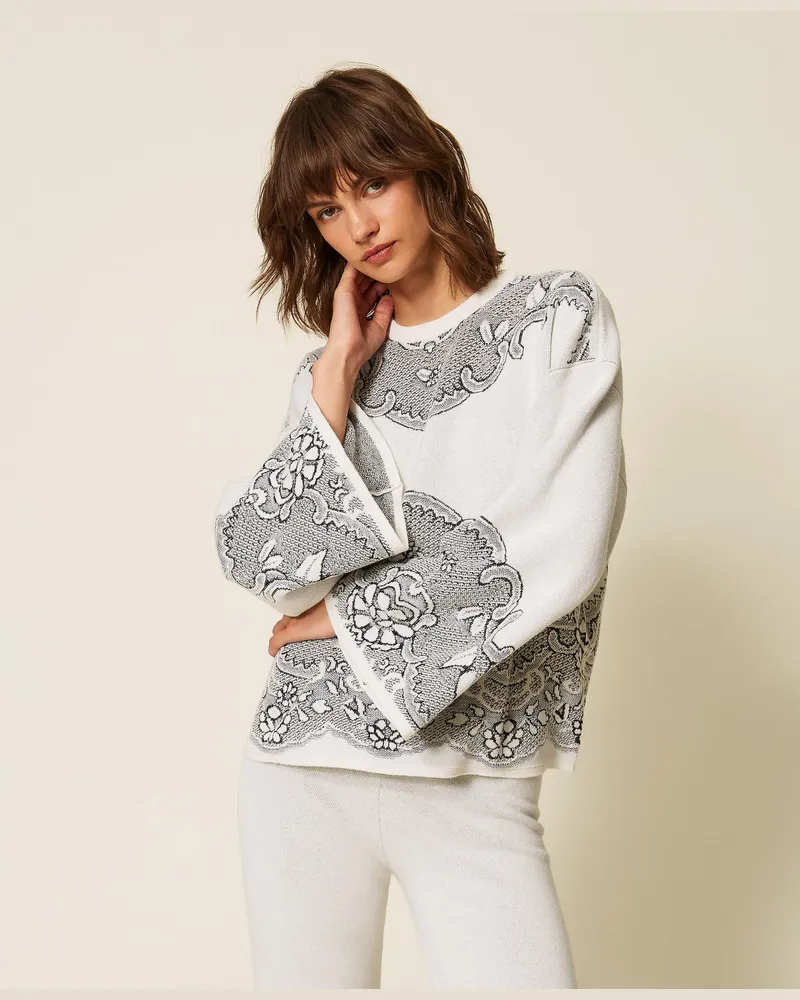 Twin-Set Maxi-Jacquardpullover aus Wollmischung Jacquard