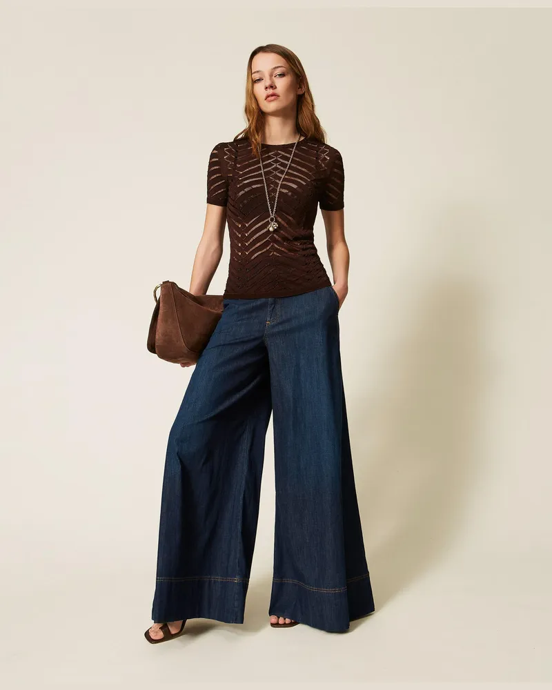 Twin-Set Figurbetonter Pullover mit Zickzack-Muster, Coffee Liqueur, Größe Coffee