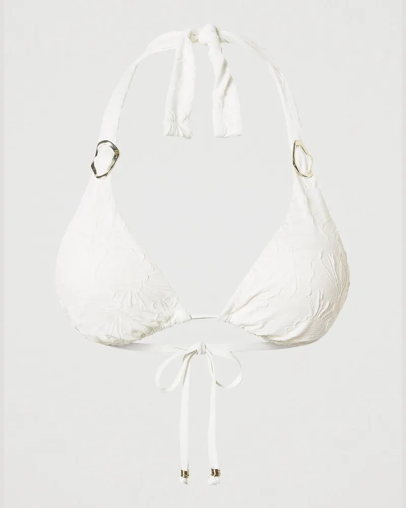 Twin-Set Bademode - Triangel-Bikinitop aus Jacquard mit Ringen, Sugar Weiß, Größe Sugar