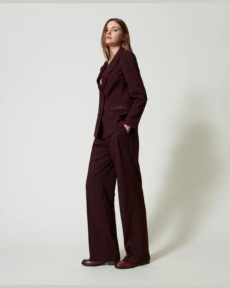 Actitude by Twinset Hosen - Karierte Palazzohose mit Lurex, Knallviolett, Größe Knallviolett