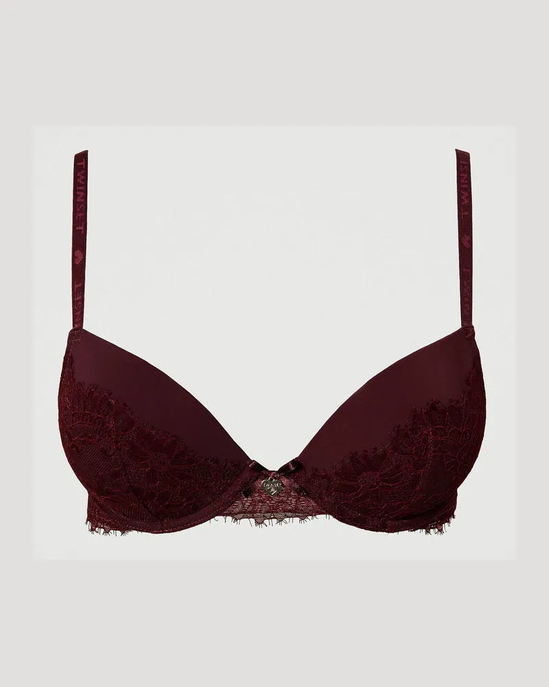 Twin-Set Unterwäsche - Push-up-BH aus Chantillyspitze, „Ruby Wine"-Violett, Größe: 2-D 