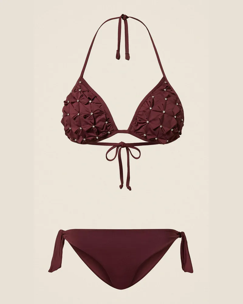 Twin-Set Bademode - Triangel-Bikinitop mit Stickerei und Tanga, „Winetasting"-Violett, Strass, Größe „winetasting“-violett
