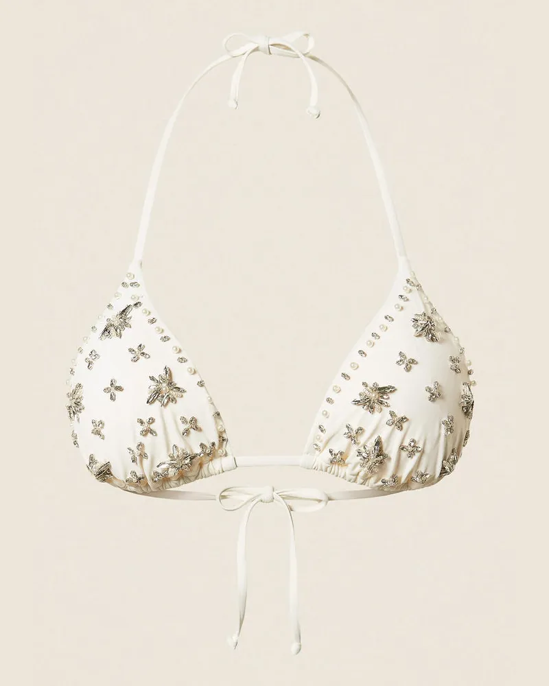 Twin-Set Bademode - Triangel-Bikinitop mit Stickerei, Mattweiß, Größe Mattweiß