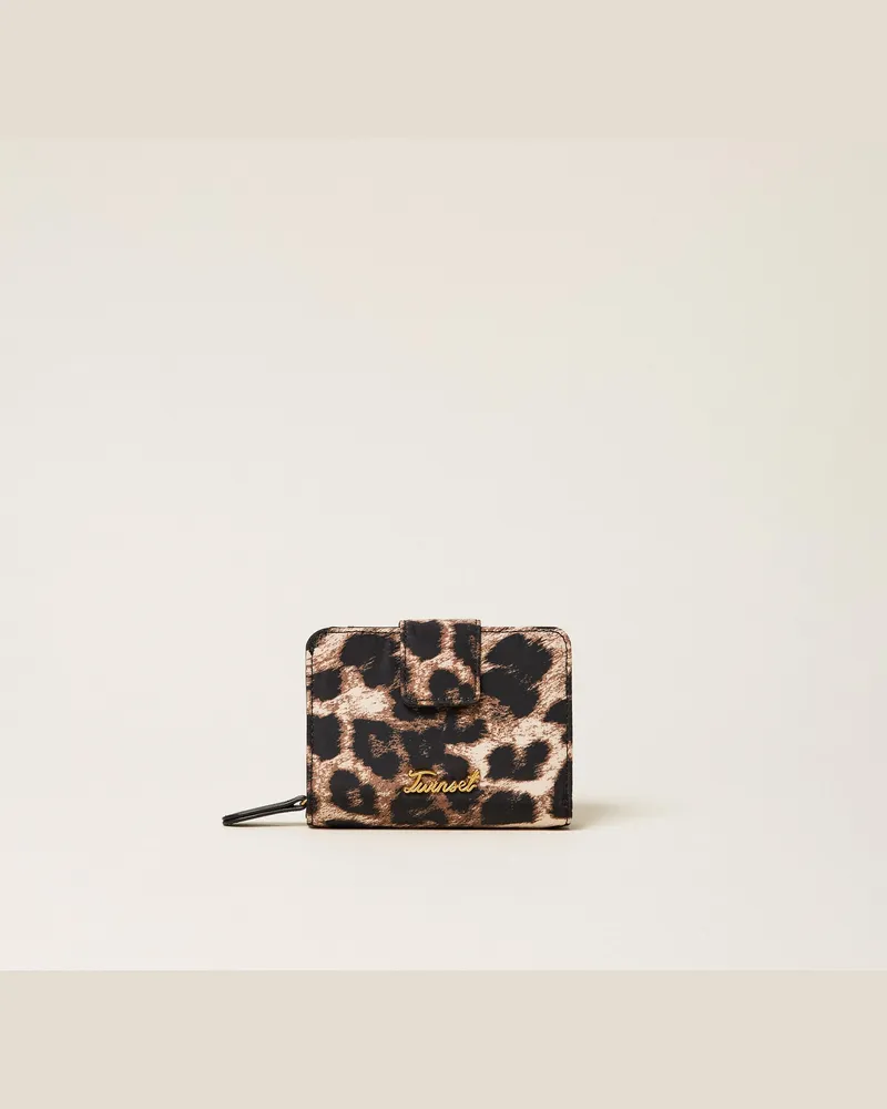 Twin-Set Kleine Geldbörse mit Rundumreißverschluss und Animal-Print, Damen, Leopardenprint Leopardenprint