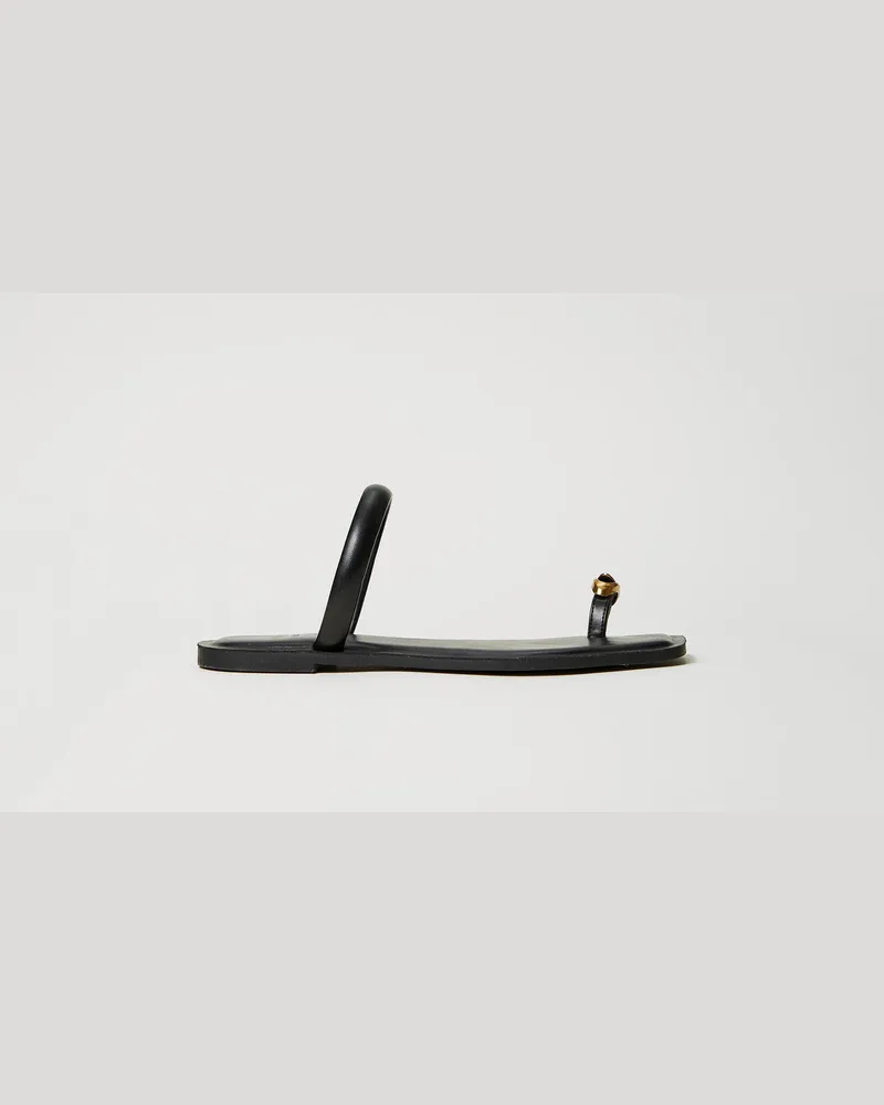 Twin-Set Bademode - Slide-Pantolette mit Schmuckdetail, Schwarz, Größe Schwarz