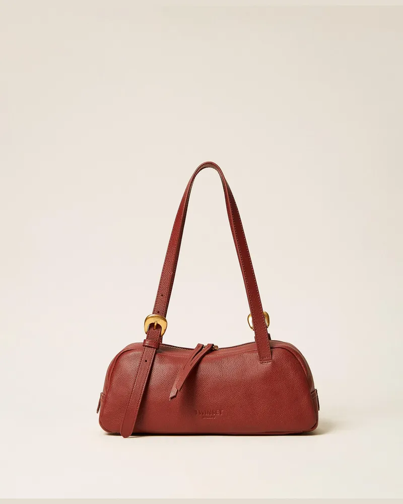 Twin-Set Bowling-Bag aus Leder mit verstellbarem Riemen, Damen, "Cherry Wood-Braun Cherry