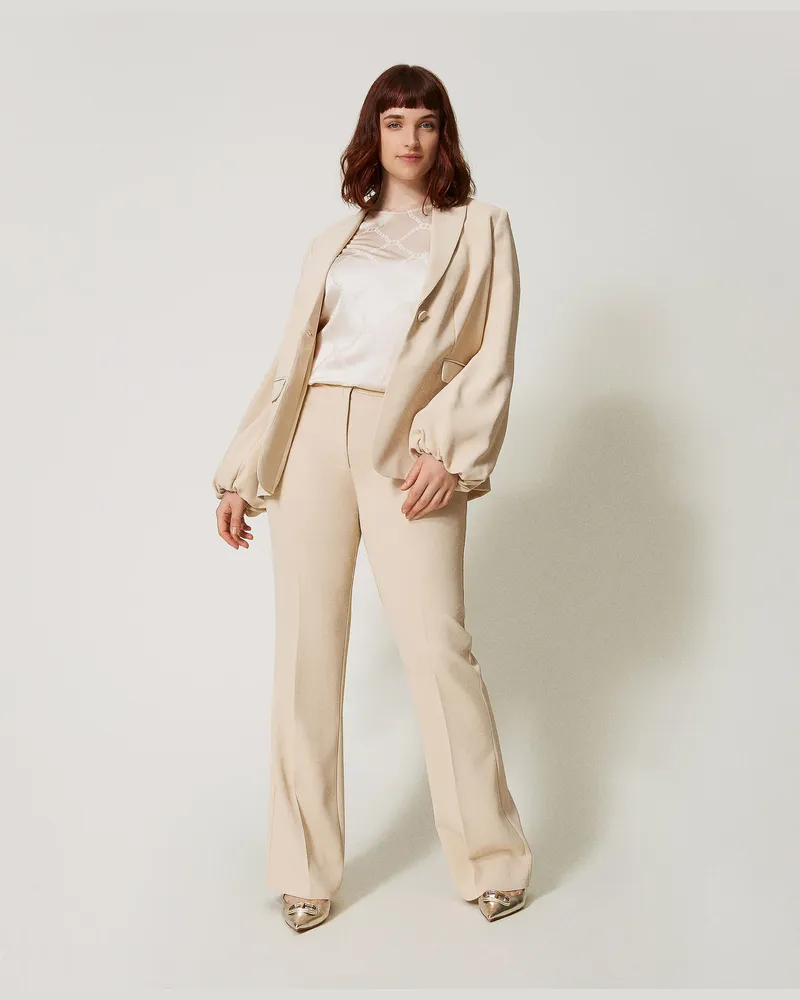 Twin-Set Hosen - Flare-Hose aus Krepp, Delicate Beige, Größe Delicate