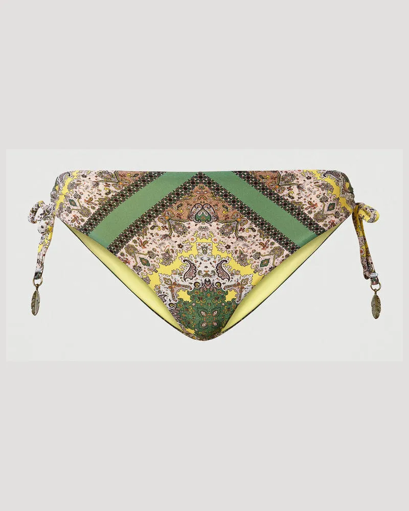 Twin-Set Bademode - Bikinitanga mit Foulardprint und Tunnelzug, Foulardprint „Turtle Green", Größe: II 