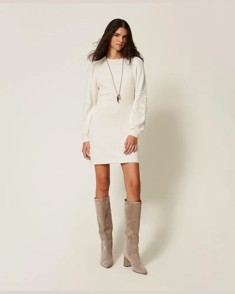Twin-Set Kurzes Strickkleid mit Stickerei Perlmutt