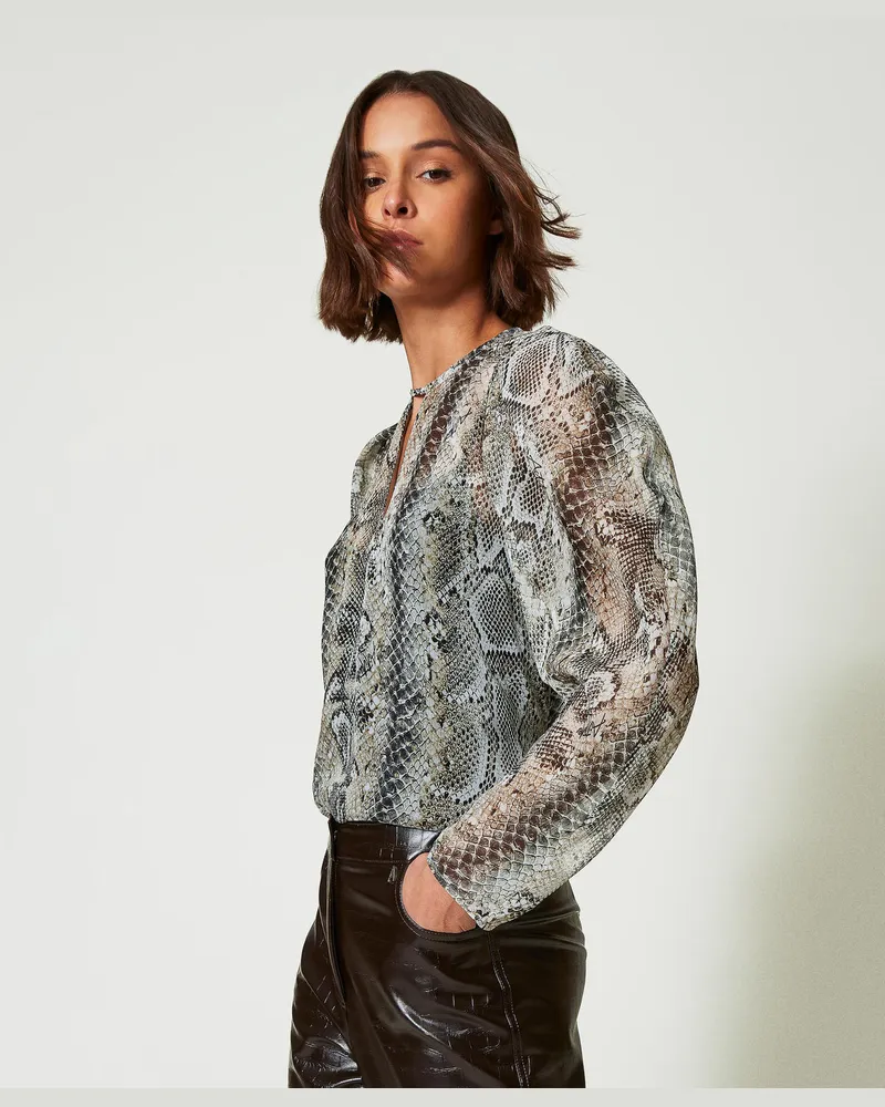 Actitude by Twinset Blusen - Bluse aus Krepon mit Schlangenprint, Print Soft Snake, Animal, Größe Print