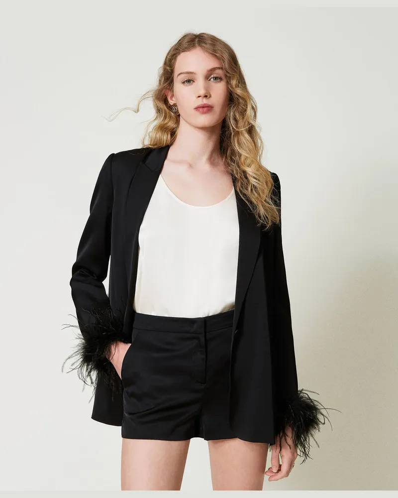 Twin-Set Hosen - Shorts aus Satin, Schwarz, Größe Schwarz