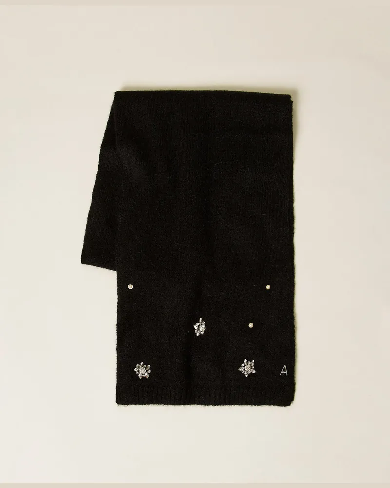 Actitude by Twinset Accessoires - Schal aus Alpakamischung mit Strass und Perlen, Schwarz, Einheitsgröße Schwarz
