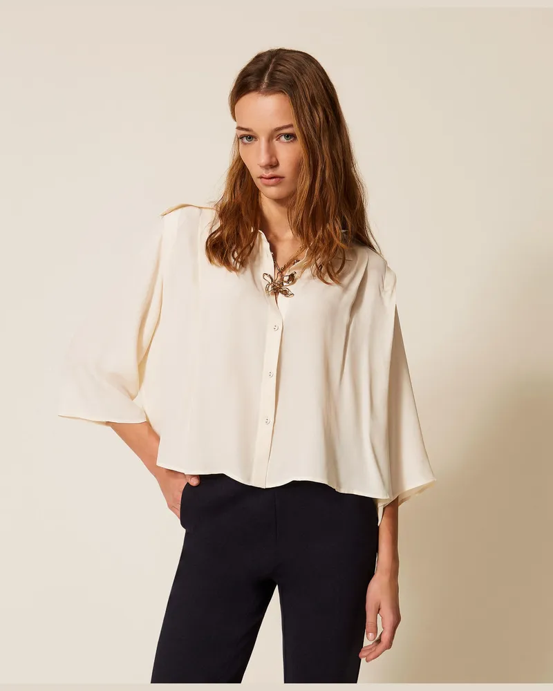Twin-Set Hemden - Cropped-Shirt aus Crêpe de Chine, Perlmutt, Größe Perlmutt