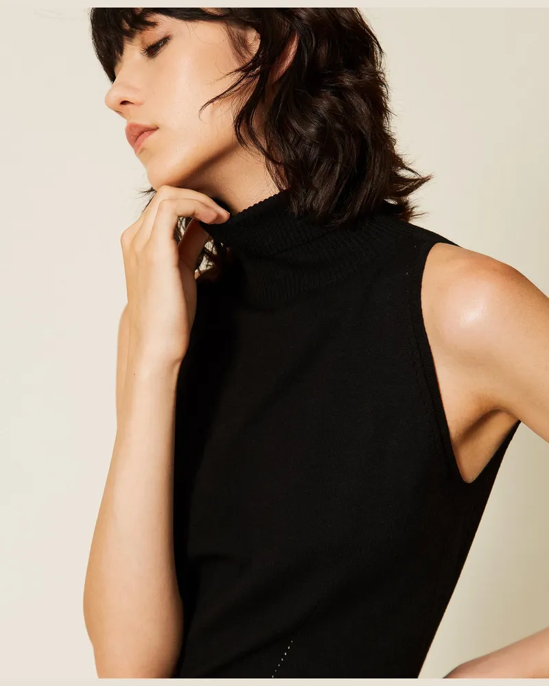 Twin-Set Stricktop mit Rollkragen, Damen, Schwarz Schwarz
