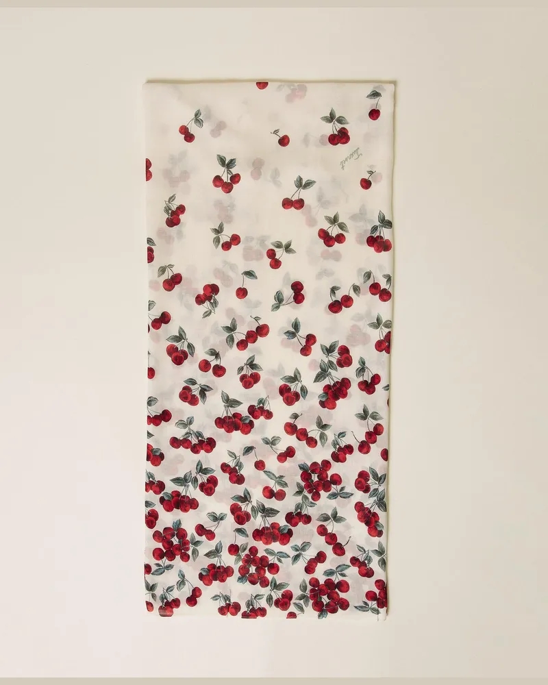 Twin-Set Accessoires - Stola mit Kirschen-Print, Cherries Degradè White/Red, Einheitsgröße Cherries