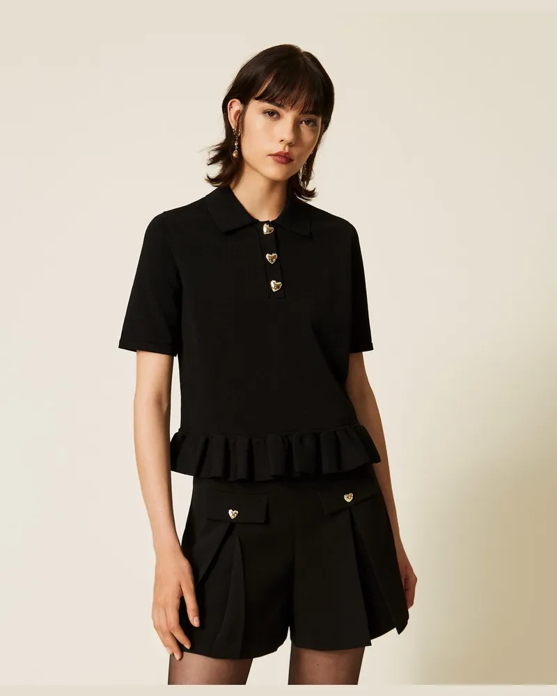 Twin-Set Pullover im Polostil mit Herzknöpfen Schwarz