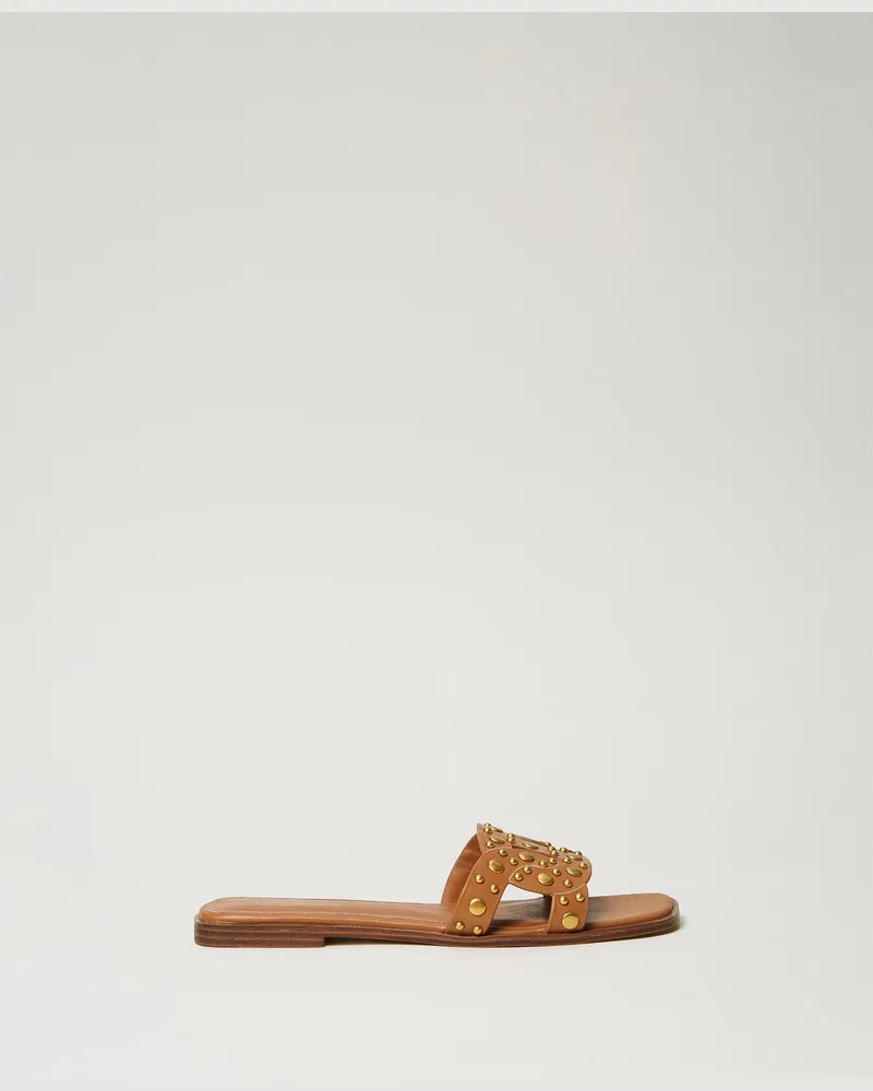 Twin-Set Schuhe - Slide-Pantolette aus Leder mit Nieten, Größe Leder